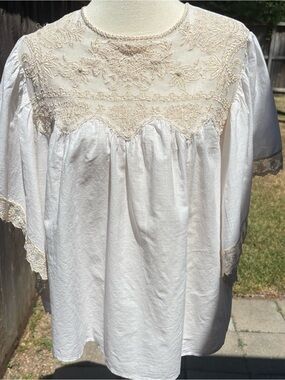 H&M Cream Lace Yoke White cotton Blouse
